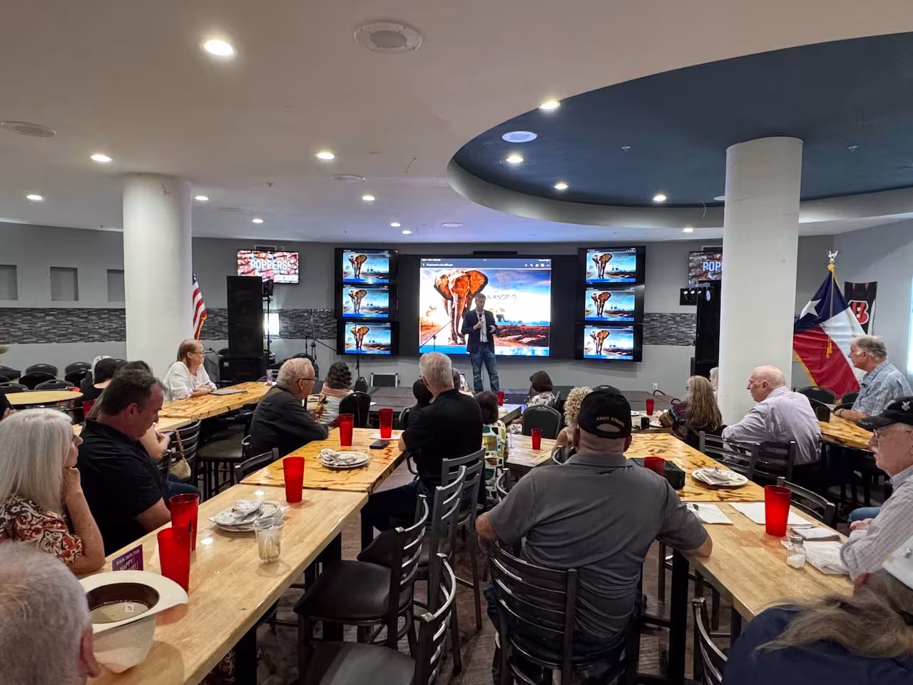 Inside the Video Wall Room at the Arc Light Bar & Grill Inside the Clarion Hotel at 441 Rio Concho Dr.