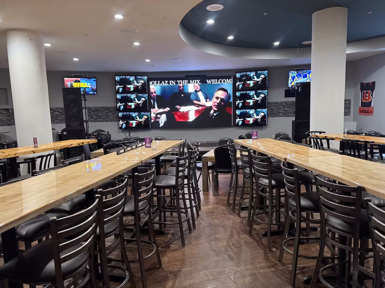 Inside the Video Wall Room at the Arc Light Bar & Grill Inside the Clarion Hotel at 441 Rio Concho Dr.